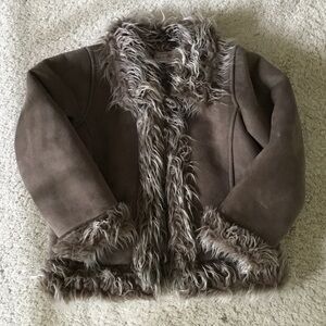 Next Coffee Brown Faux Suede Winter Coat Jacket with Faux Fur Trim 6